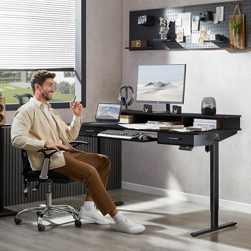 WALKINGDESK 63x24 Inches Electric Standing Desk with Keyboard Tray, Height Adjustable Stand up Desk with 2 Drawers, Ergonomic Sit to Stand with Storage Monitor Stand, Computer Table, Black WALKINGDESK