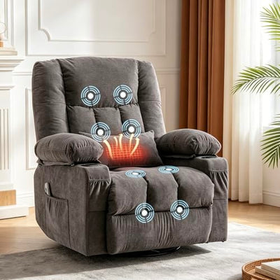 8-Points Massage Recliner Chair with Heated Rocking Function for Adults,Oversized Rocker Recliner with Side Pocket,2 Cup Holders for Living Room