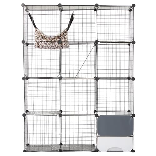 VEVOR Large 4-Tier Cat Cage, 41 x 14 x 55, Detachable Metal Wire Cat Enclosure, with Litter Box Hammock Ramp ladders, Indoor & Outdoor Crate Exercise Place Ideal for Kitty, Small Animals, Black VEVOR
