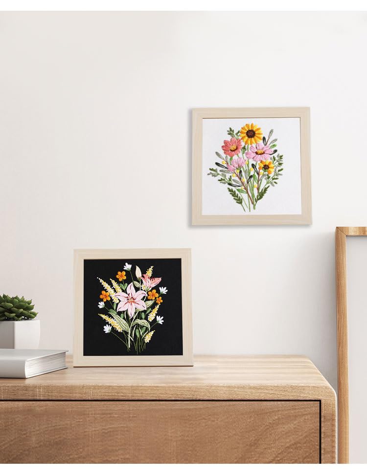 Sutesloly 4 Sets Beginner Embroidery Kits for Adults,Learn Plant Flower Simple Hand Embroidery Starting Sets with Patterns,Basic Easy Stitch Floral Mushroom Learn Embroidery Starter Practice Kit Sutesloly