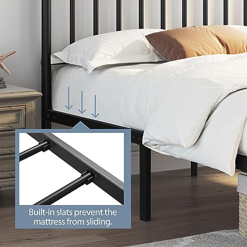 Yaheetech 14 Inch Queen Size Bed Frame Metal Platform Bed with Spindle Headboard Footboard/Mattress Foundation/No Box Spring Needed/Underbed Storage Space/Steel Slat Support/Easy Set up, Black Yaheetech