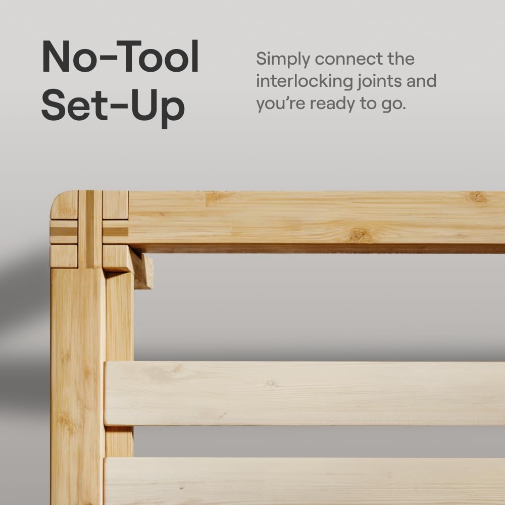 Nectar Bamboo Platform Bed Frame - Twin - Natural - Floating Center Support Legs - 12” Height - Easy Tool Free Set Up - Contemporary and Durable - Sturdy Wooden Support Slats - Holds Up to 500 Pounds Nectar