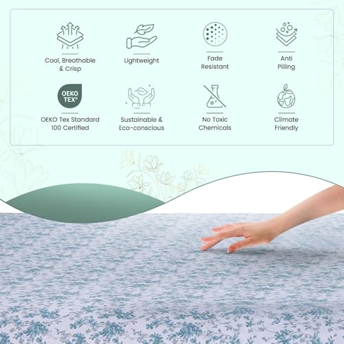 Feather & Stitch Softest 100% Cotton Sheets, 300 Thread Count Percale Weave Bedding, 16" Deep Pocket, Cooling Sheets, Breathable Bed Set, Hotel Premium Quality (Queen, Blue Floral) FEATHER & STITCH NEW YORK