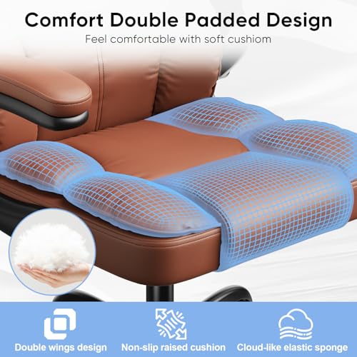 Kensaker Executive Leather Office Chair, Computer Chair with Thick Cushion & Lumbar Support, Ergonomic Desk Chair with Adjustable Headrest & Armrests,Brown Kensaker