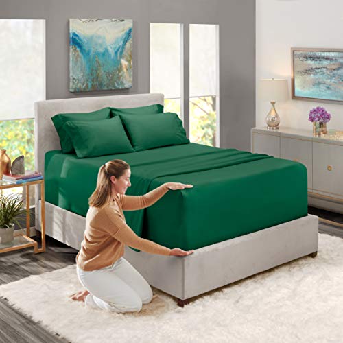 Hearth & Harbor Extra Deep Pocket Sheet Sets, Luxury Soft 6 Piece Bed Sheet Set Fits Mattress 18-24 Inches - Full, Hunter Green Hearth & Harbor