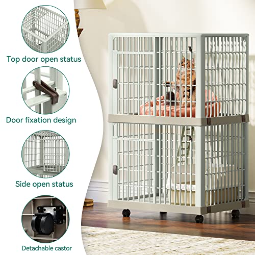 YITAHOME 41'' 2-Tier Cat Cage Cat Crate with Door Locks and Bottom, Three-Door Design Plastic Ferret Cage Large Rabbit Cage Indoor Chinchilla Cage Small Animal Cages Catio with Wheels and Ladder YITAHOME