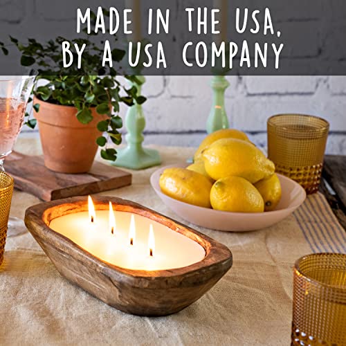 Wooden Dough Bowl Candle 10 Inch, Soy Candle, Farmhouse Candles for Table, Wood Boat 4 Wick, Décor, Unscented MAINEVENT