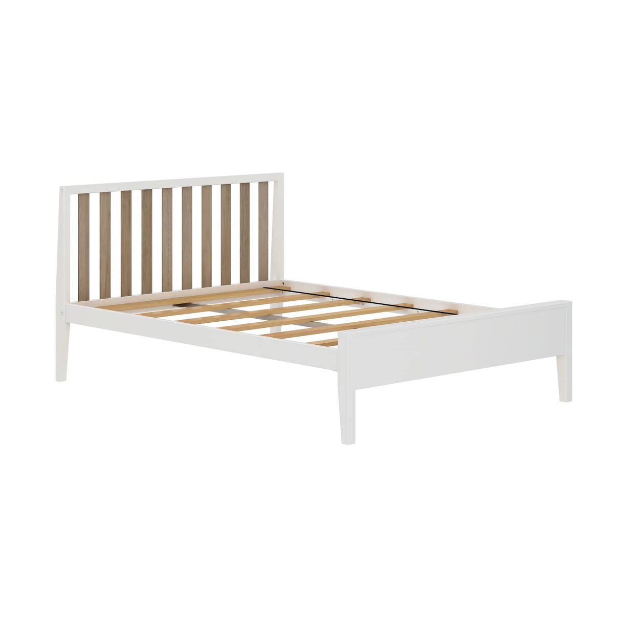 Max & Lily Scandinavian Full Bed for Kids, Solid Wood Twin Frame with Slatted Headboard in White/Blonde Max & Lily