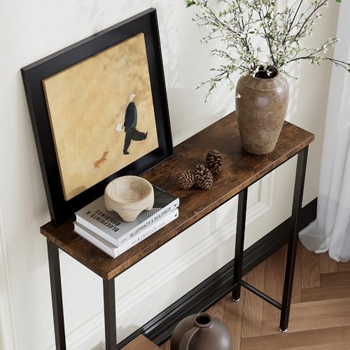 Tujurich Narrow Entryway Console Table & Sofa Side Table - Industrial Hallway Table for Small Spaces, Behind Couch Table, Multi-Functional Living Room Bedroom Office,Brown, 29.5" x 9.4" x 29.5" Tujurich