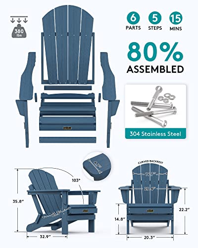 SERWALL Folding Adirondack Chairs Weather Resistant for Outdoor, Patio, Lawn, Garden, Backyard Deck, Fire Pit - Blue SERWALL