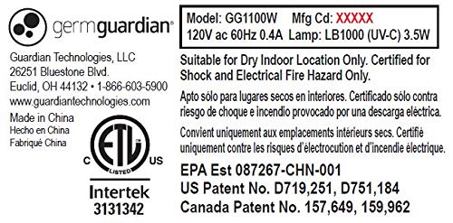 Germ Guardian GG1100W 7” Pluggable Small Air Purifier, Small Room Wall Air Sanitizer, Freshens Air, UV-C Light Kills Germs, Reduces Odors from Pets, Cooking, Mold, GermGuardian, 1-Yr Wty (White) GermGuardian