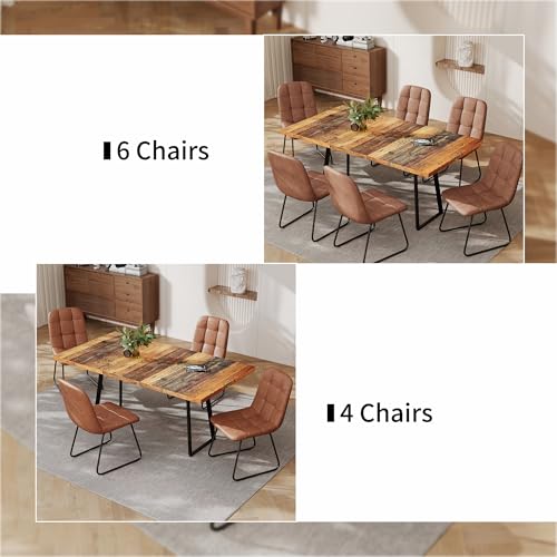 ZckyCine Extendable Dining Table Set 47"-63", Rustic Wood Table with 6 PU Leather Chairs, Modern Scandinavian Dining Room Furniture for Kitchen Apartment ZckyCine