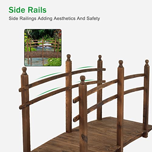 VINGLI 7.5 ft Garden Bridge, Arch Walkway Wooden Bridge with Safety Rails Stained Finished, Decorative Landscaping Footbridge for Koi Pond, Dry Creek Bed, Garden Pathway or Rustic Wedding Decor VINGLI