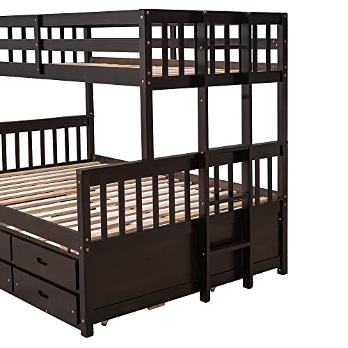 Harper & Bright Designs Espresso Twin Over Full Bunk Bed with Trundle and Storage Drawers Harper & Bright Designs
