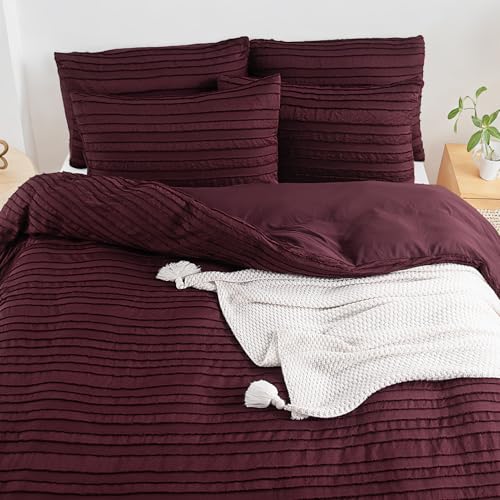 NEXHOME PRO Duvet Cover Queen,3 Pieces Boho Tufted Duvet Cover Set, Soft and Lightweight 100% Washed Microfiber Comforter Cover Set for All Season(Burgundy,90 x 90)-No Comforter NEXHOME PRO