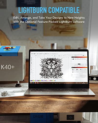 OMTech 40W CO2 Laser Engraver with LightBurn & Water Chiller, 8"x12" Desktop K40+ Laser Engraving Machine for Home Use, Laser Cutter with Adjustable Laser Head Air Assist Water Pump for Wood Glass OMTech