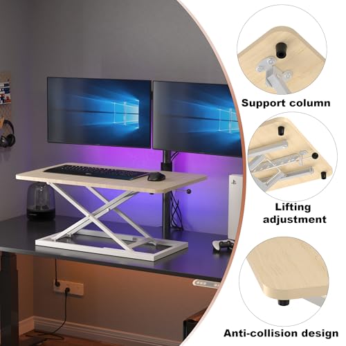 Decoholic Light Wood Small Single 24 inch Scissors Lift Keyboard and Mouse Riser ,Height Adjustable Standing Desk Converter,for Ergonomic Sit Stand Workstations (24 inch NW) Decoholic