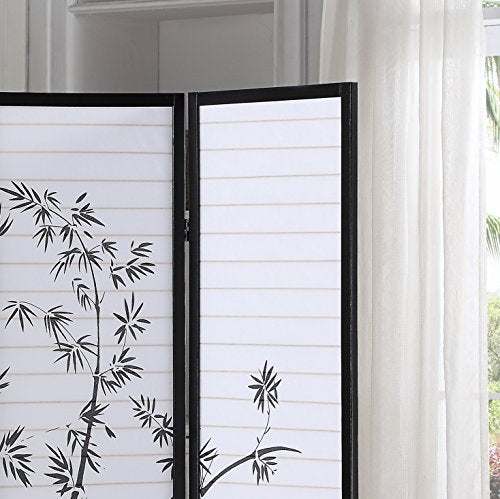 Roundhill Bamboo Print 4-Panel Framed Room Screen/Divider, black Roundhill Furniture