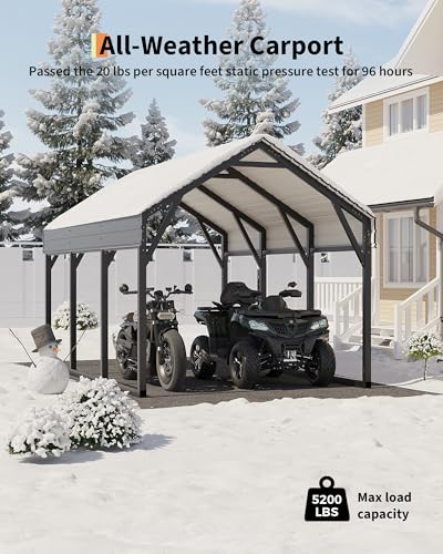 GarveeLife 12x13 ft Metal Carport Shed, Reinforced Frame and Steel Roof for All-Weather Use, Permanent Shelter for Cars, Motorcycles, ATVs, or Boats GarveeLife