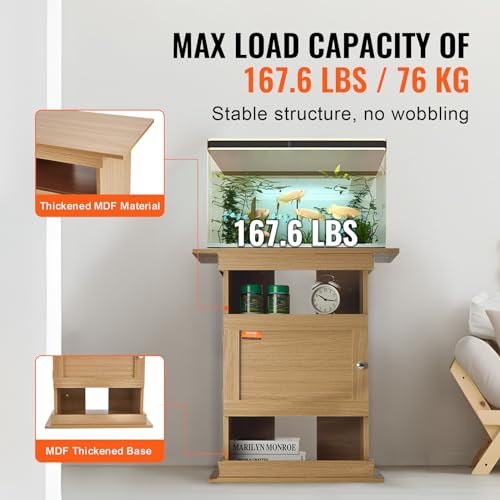 VEVOR Aquarium Stand, 20 Gallon Fish Tank Stand, 25.2 x 15.7 x 28.3 in MDF Turtle Tank Stand, 167.6 lbs Load Capacity, Reptile Tank Stand with Storage, Cabinet and Hardware Kit, Basswood Color VEVOR