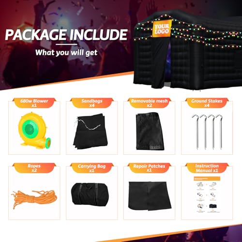 Step4Fun Large Black Inflatable Night Club 18x16x12 Ft Party Tent with Logo Area Disco Cube for Wedding Birthday Raves Dance Floor Yard Party Step4Fun
