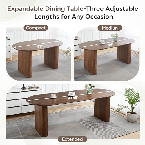 HAIZAO Extendable Oval Dining Table Set with 8 High-End Velvet Upholstered Chairs, 59 to 91 Inch Kitchen Table & Tufted Solid Wood Dining Chairs with Nailhead Trim, Contemporary Dining Room Furniture HAIZAO