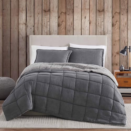 Eddie Bauer - Queen Comforter Set, Microsuede Bedding with Soft Sherpa Reverse, 3 Piece Bed Set with Matching Pillowcases (Sherwood Grey) Eddie Bauer