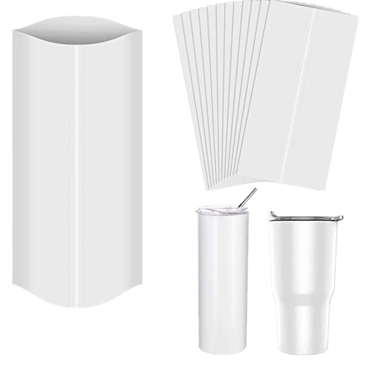 80 Pieces Sublimation Shrink Wrap Sleeves Heat Transfer Shrink Wraps White Shrink Wrap Tube Bands Blank Sublimation Sleeves for Mugs Cups Tumblers, 2 Different Sizes, 5 x 10 Inch, 7 x 11.4 Inch alblinsy