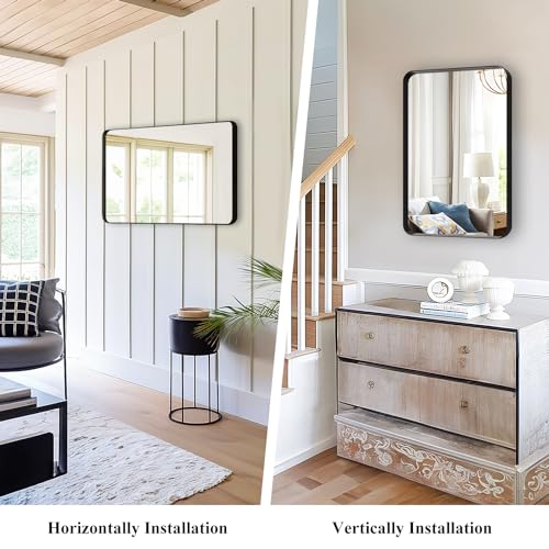 Fabuday Black Bathroom Mirror - 16x24 Inch Rectangle Wall Mounted Mirror Over Sink, Black Trim Metal Frame Vanity Mirror Hanging for Farmhouse, Bedroom, Restroom, Living Room, Entryway Decor Fabuday