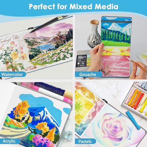 Funto Watercolor Journal, Square, 5.5x5.5, Portable 2-Pack, 48 Pages Each, Blue Cover, 110lb/230gsm, Art Supplies for Mixed Media Funto