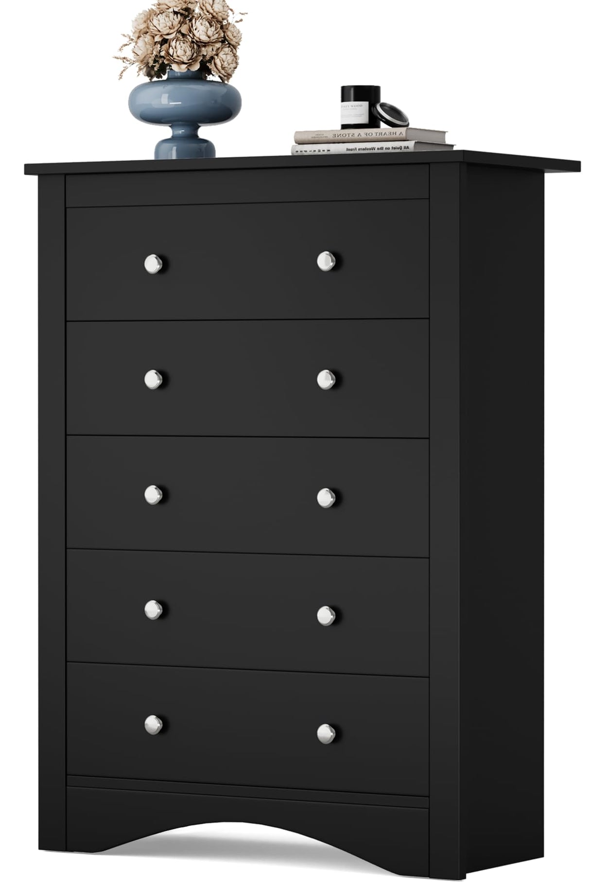 YESHOMY Tall Dresser for Bedroom with 5 Drawers, Modern Chest of Drawers, Wooden Dressers, TV Stand for Living Room,Closet, Hallway (Black)