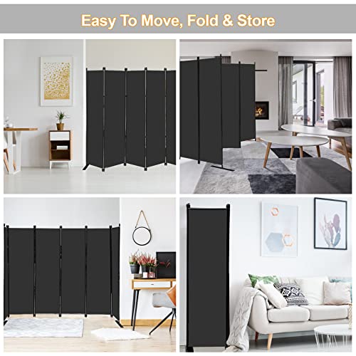 MAYOLIAH 6 Panel Folding Privacy Screen 9ft Wide, 6ft Tall Partition Room Divider Portable Office Walls Dividers, Black MAYOLIAH