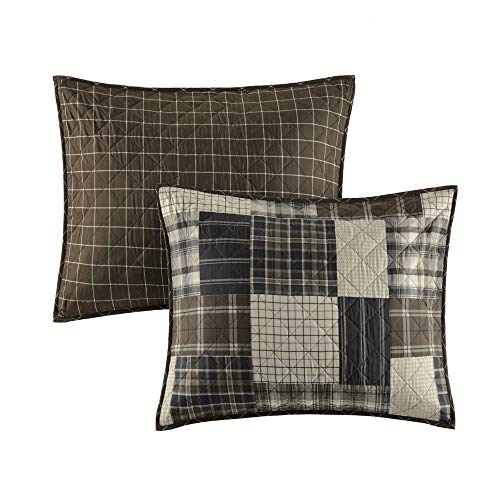 Madison Park Reversible Quilt Cabin Lifestyle Plaid Design - All Season, Breathable Coverlet Bedspread Bedding Set, Matching Shams, Timber Black/Brown Full/Queen(90"x90") 3 Piece Madison Park