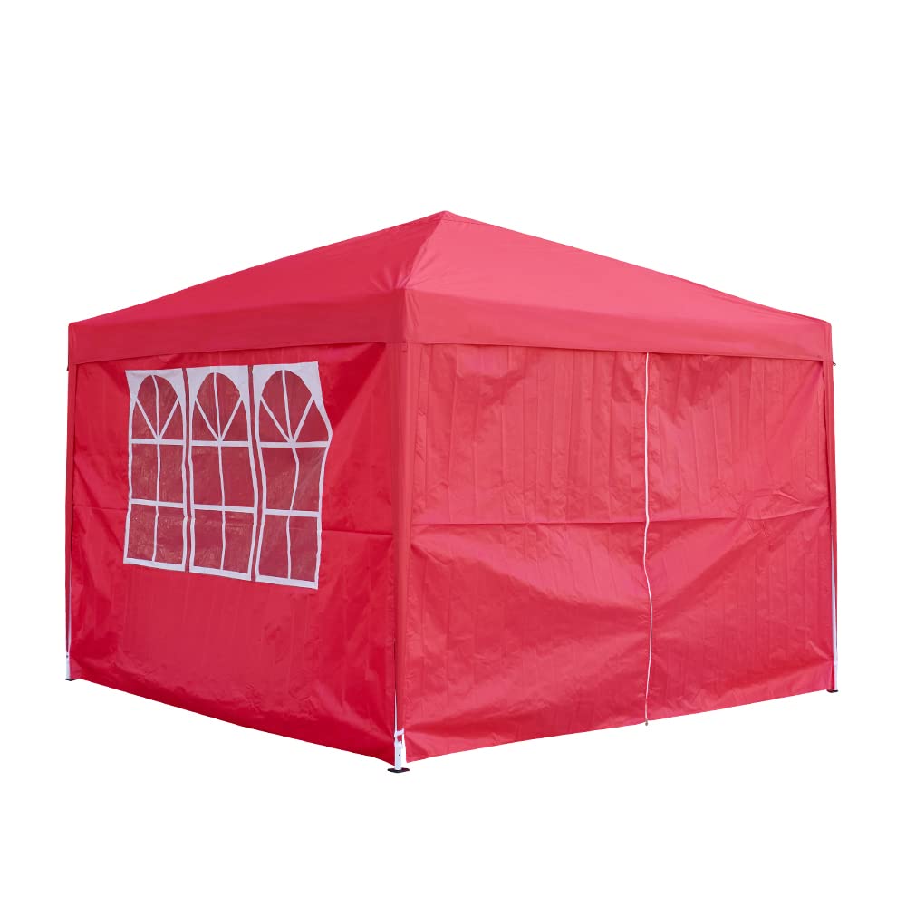 Panana Pop Up Gazebo 10''x10'' Waterproof Outdoor Garden Marquee Awning Party Tent Canopy and Carry Bag 3 X 3m(Red) Panana