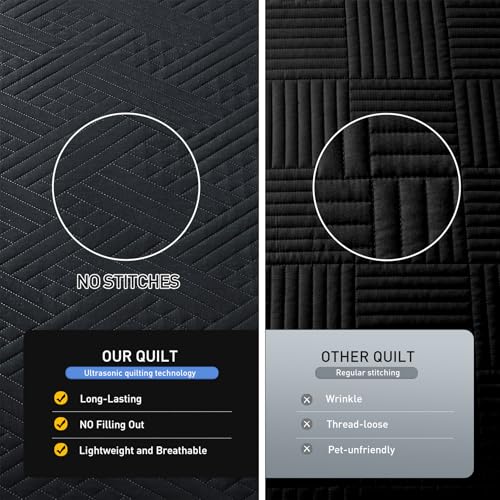Lavsiry Black Quilt King Size with Striped Pattern, Lightweight Soft Summer Thin Microfiber Bedspread & Coverlet Bedding Set for All Seasons - 3 Piece(1 Quilt, 2 Pillow Shams) Lavsiry