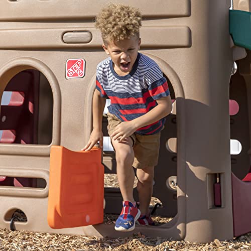 Step2 Naturally Playful Adventure Lodge Play Center with Glider, Kids Outdoor Playset, Two Tier Backyard Playground Set, Slide, Swings, Outside Jungle Gym, For Children 3-8 Years Old Step2