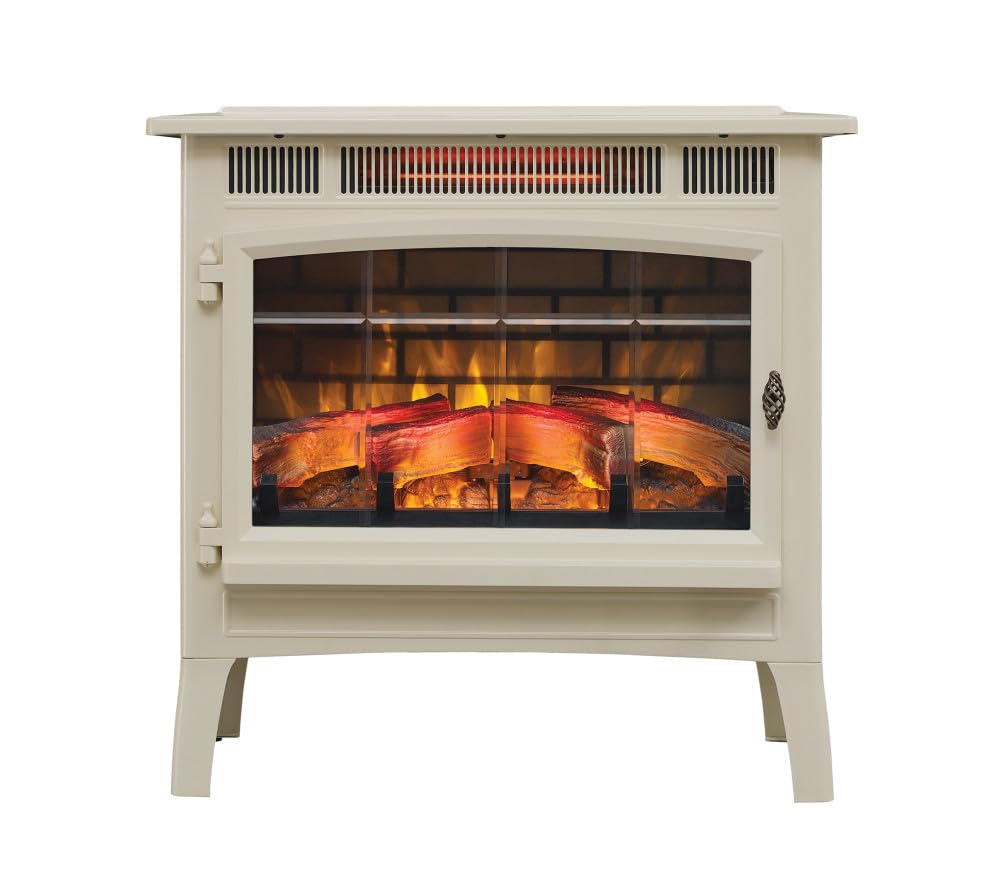 duraflame Freestanding Electric Fireplace Stove Heater with 3D Flame Effect for 1,000 Sq. Ft. Room, Cream Duraflame