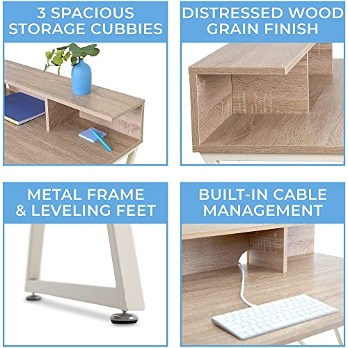 Stand Steady Joy Desk | Modern Stand Up Workstation with Storage Cubbies | Pretty Standing Desk with Large Desktop | Multifunctional Table for Home & Office (Maple / 48 x 42) Stand Steady