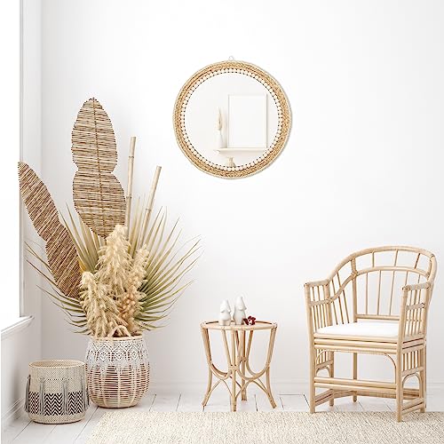 SWTHONY 15 Inch Boho Round Hanging Wall Mirror Decorative Rattan Circle Wall Mounted Mirror for Farmhouse, Living Room, Bedroom, Bathroom SWTHONY