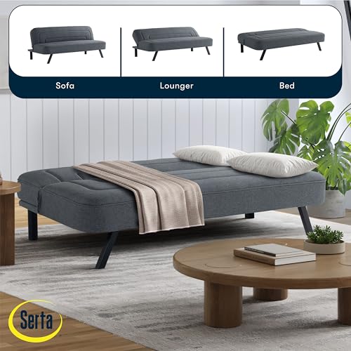 Serta Fairwood 66.1" Convertible Futon Sofa, Short Twin Size, Modern Boho, Dream Coil Comfort, Fingerguard Pinch Point Protection, Soft Woven Polyester Fabric, Charcoal Serta