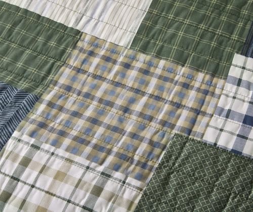 Chezmoi Collection Cedar 2-Piece Printed Patchwork Quilt Set, Green Navy Plaid Coverlet - Pre-Washed Microfiber Lightweight Bedspread for All Seasons, Twin Size Chezmoi Collection