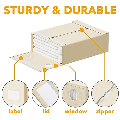 SpaceAid 8 Pack Bed Sheet Organizers and Storage, Foldable Sheet Organizer for Linen Closet, Sheets Set Folder Keeper with Window XL (Queen & King Size) Bedding Container (Beige, 8 Pack) SpaceAid
