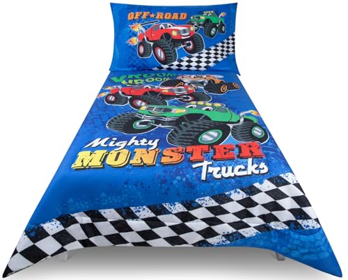 Todays Kids Monster Trucks Toddler Bedding Set for Boys - 4-Piece Toddler Bed Comforter Sets for Boys, Reversible Comforter & Pillowcase, Flat Sheet, Fitted Sheet, Breathable & Super Soft Microfiber Todays Kids