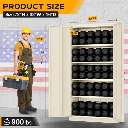 Greenvelly Metal Garage Storage Cabinet with Doors and Shelves,72" Steel Locking Garage Storage Cabinet,Metal Office Storage Cabinet for Home,School,Garage(Grey) Greenvelly