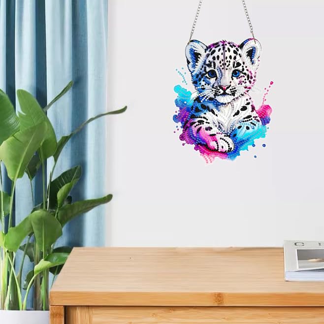 Masendp Hanging Diamond Art Painting Kit Tiger, 5D Special Shape Crystal Gem Craft Pendant Kit for Adult, DIY Acrylic Diamond Art Deco Kit for Home Garden Decoration Masendp