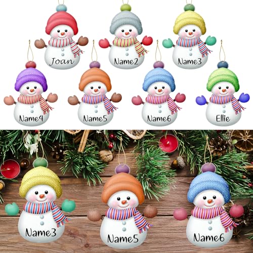 Personalized Christmas Ornaments with Names Snowman 7 Pcs Custom Family Ornament Customized Xmas Tree Hanging Wood Decoration Gift 3.15"(8cm) Fadace