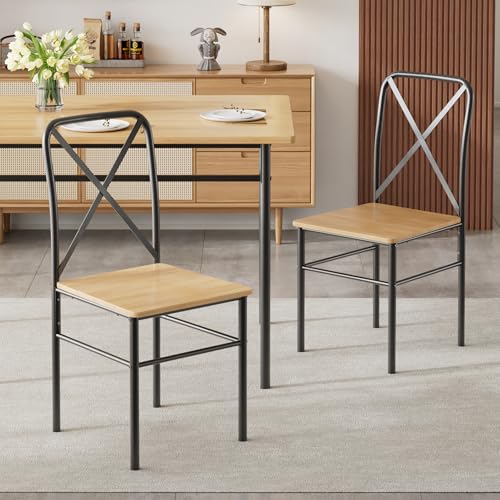 VECELO 5-Piece Kitchen Dining Table Set, Wood Tabletop & Heavy-Duty Metel Frame, Rectangle Dinette with 4 Chairs for Small Space, Breakfast Nook, Natural Black VECELO