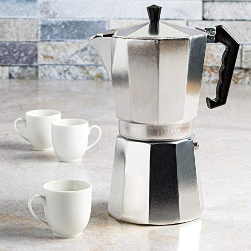 Primula Classic Stovetop Espresso and Coffee Maker, Moka Pot for Italian and Cuban Café Brewing, Greca Coffee Maker, Cafeteras, 12 Espresso Cups, Silver Primula