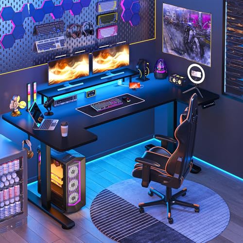 EnHomee 71 Inch Standing Desk Adjustable Electric with Monitor Stand, Computer Desk with Power Strip, Memory Height Home Office Desk for Home and Study Room, Black EnHomee