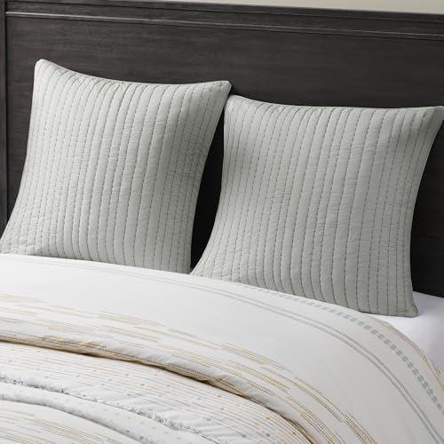 INK+IVY 100% Cotton Single Euro Sham - European Square Decorative Pillow Cover, Hidden Zipper Closure (Pillow Insert NOT Included), Camila, Quilted Grey 26"x26" INK+IVY